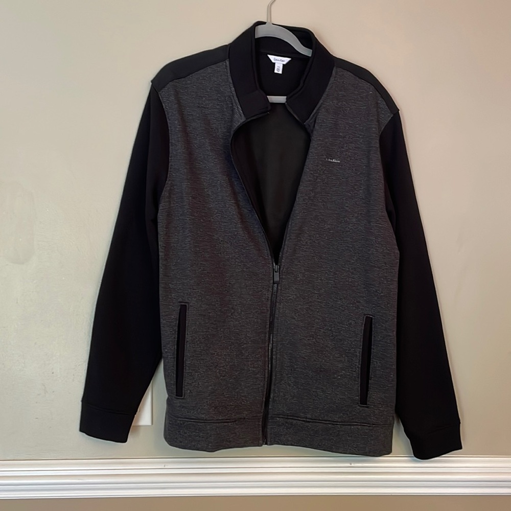 Calvin Klein zip sweater jacket. Gray and black. Size large.